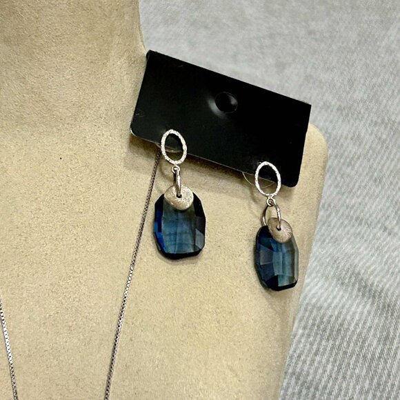 Sterling Silver and Blue Crystal Necklace and Matching Earring Set, Artisan - Picture 3 of 3